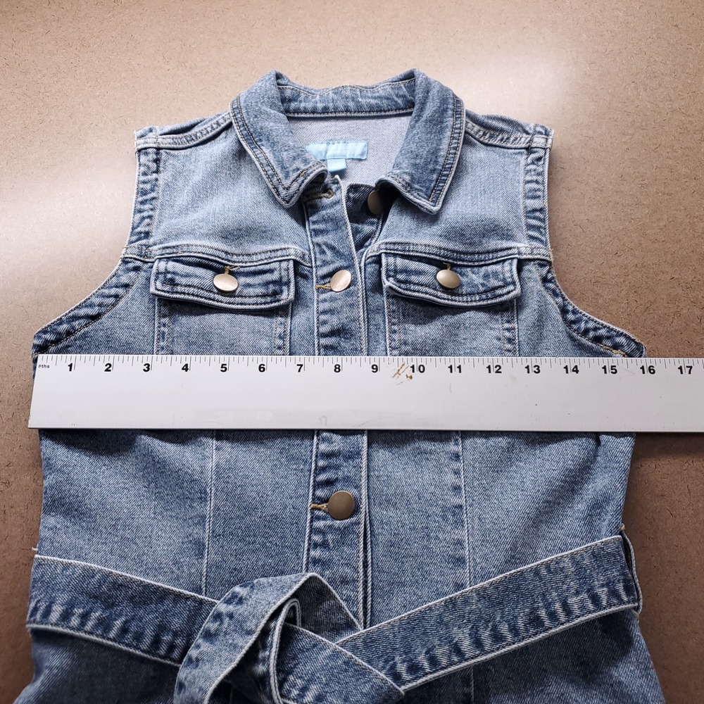 Draper James RSVP Sleeveless Denim Shirt Dress XS Blue Stretch Tie Belt Preppy - Picture 6 of 10